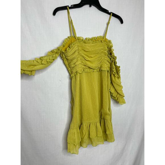 TOBI Bardot Square Neckline Off the Shoulder Ruched Green Sundress Dress XS - Picture 2 of 6